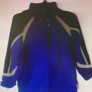 Blue and Black Zip Front Jacket with Light Gray Accents